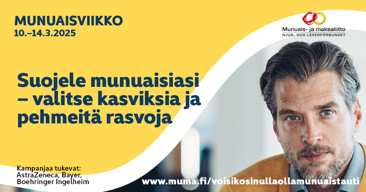 Suojele munuaisiasi. Valitse kasviksia ja suosi pehmeitä rasvoja.