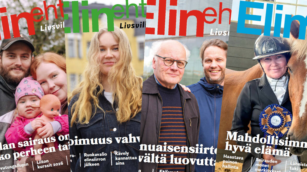 Kuvassa neljän Elinehto-lehden kansikuvaa.